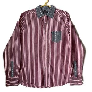 Men’s delmonico Red White Blue Casual Long Sleeve Button Down Shirt Size Medium